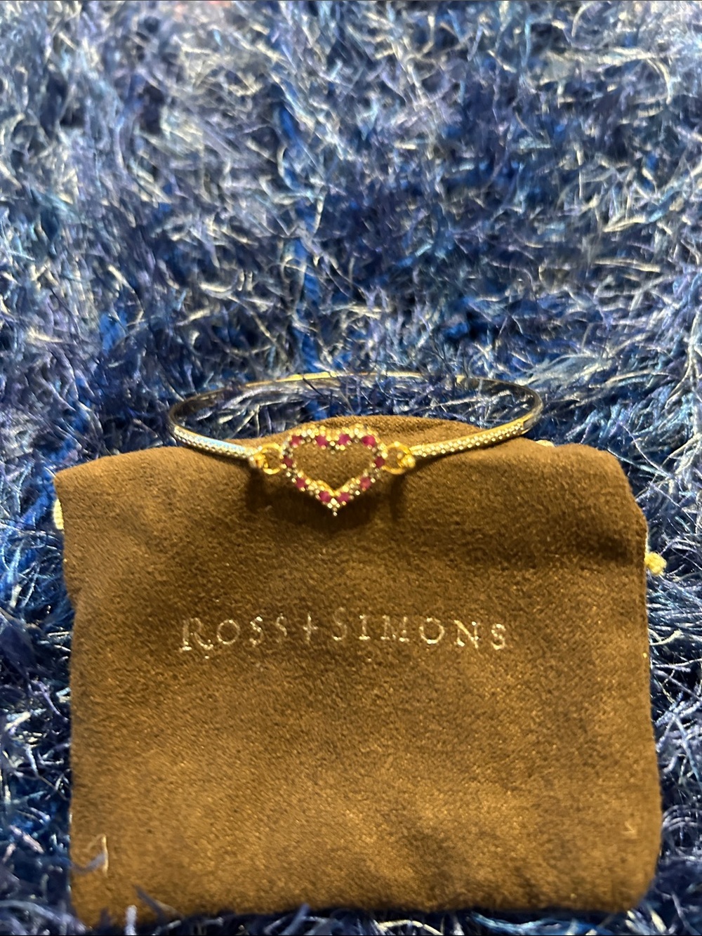 Ross-Simons 14K gold over sterling ruby/diamond heart bracelet
